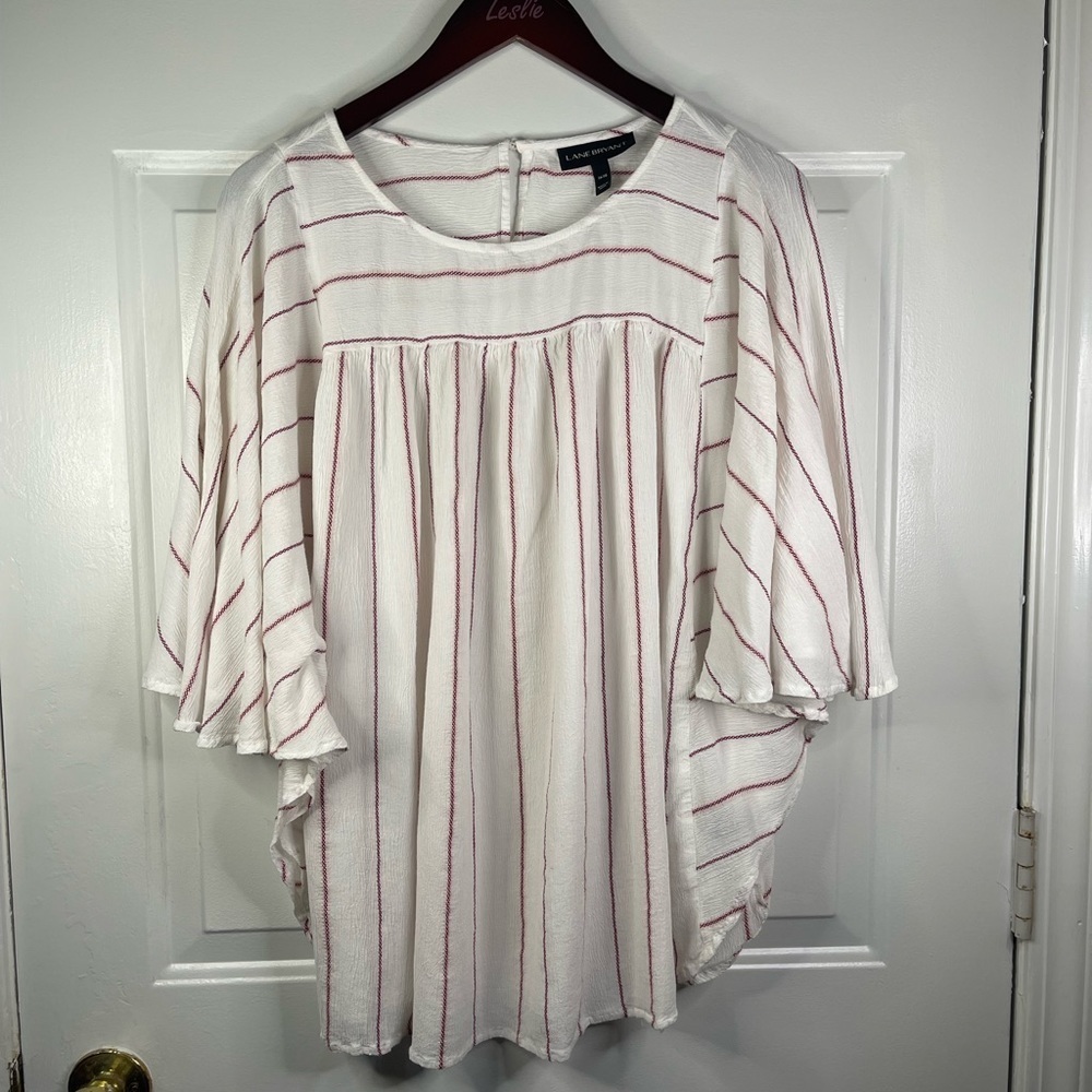 Lane Bryant baby doll flutter sleeve striped blouse.